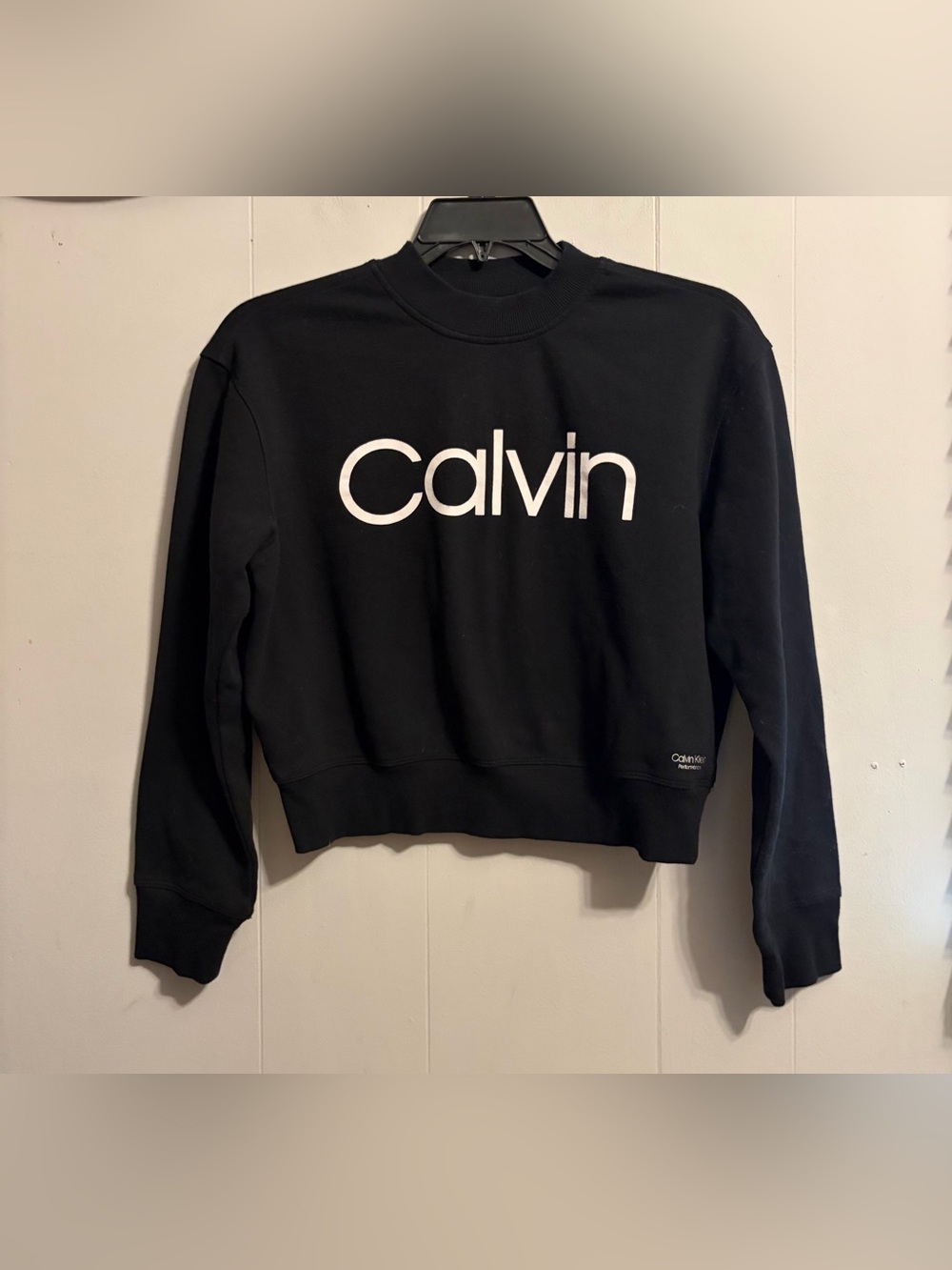 Calvin Klein Black Crewneck with White Calvin Logo Cropped